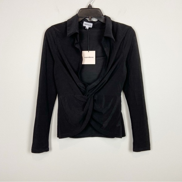 Superdown Deja Twist Front Top in Black S - Picture 2 of 8
